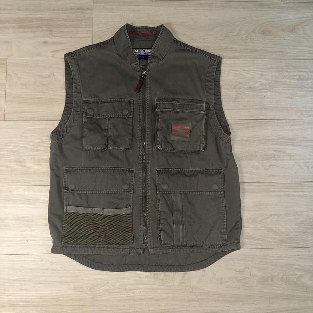 Structure USA Mens Vest Size M Utility Hunting Fishing Military Green Vented VTG